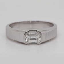 1.00Ct White Emerald Cut Cubic Zirconia Solitaire Wedding Ring In 925 Silver
