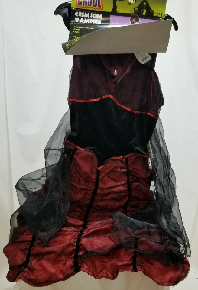 TOTALLY GHOUL MUJER CARMESÍ VAMPIRO VESTIDO SEXY CAPA DISFRAZ ROJO NEGRO PEQUEÑO Foto 2 de 4