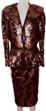 Silk Bronze  Black Sequined Two-piece Skirt Suit By Judith Ann Creations