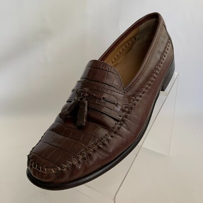 Florsheim Dark Brown Croc-Embossed Loafers with Tassels Florsheim Brown Leather Tassel Loafers Crocodile Pattern  main image 3
