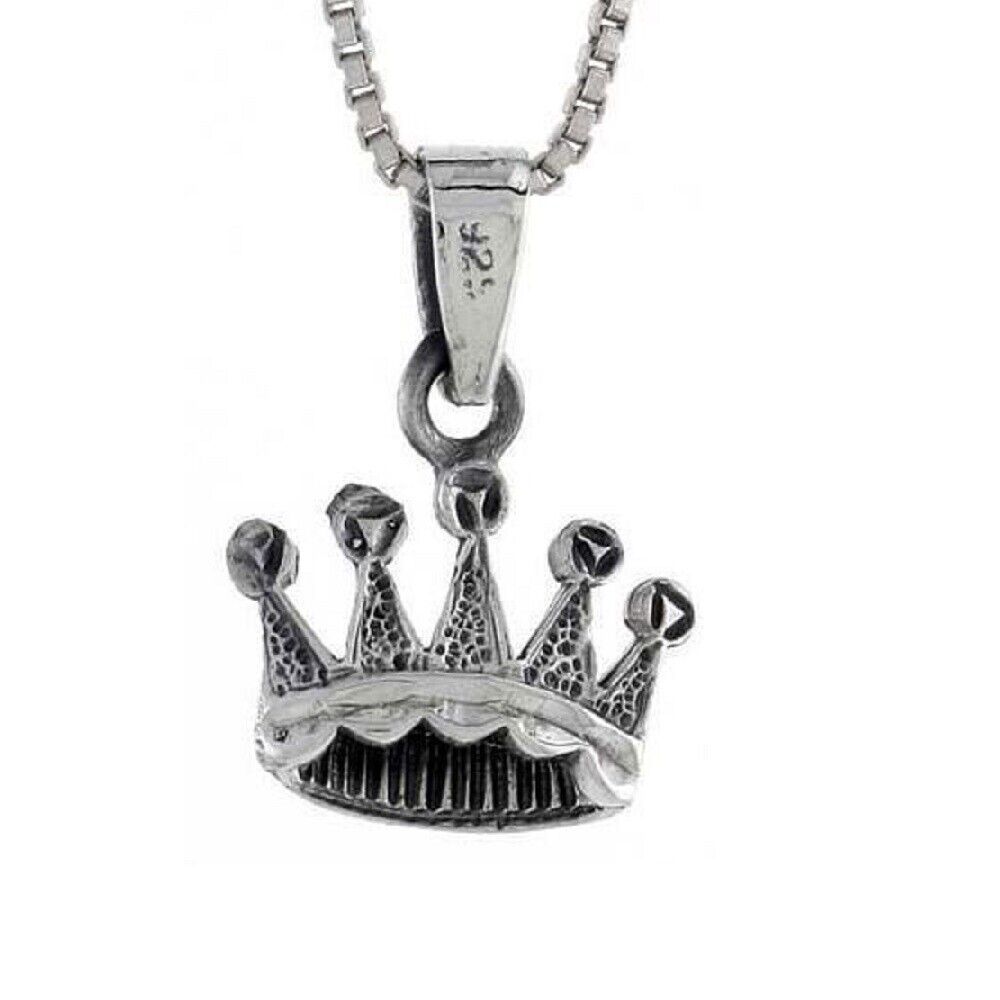 Sterling Silver Crown Pendant / Charm, Italian Box Chain