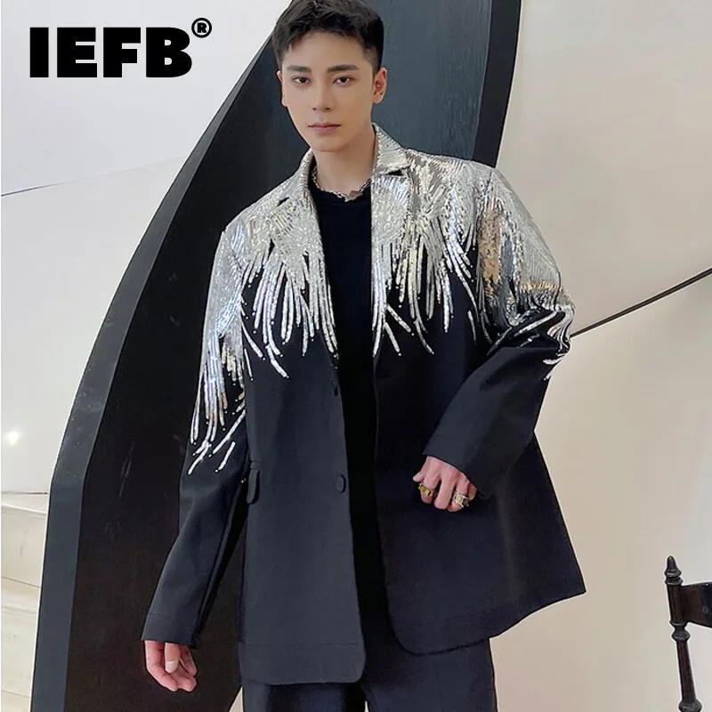Embroidery Sequin Trend Casual Men's Blazer Fashion Jacket Streetwear Suit Coat