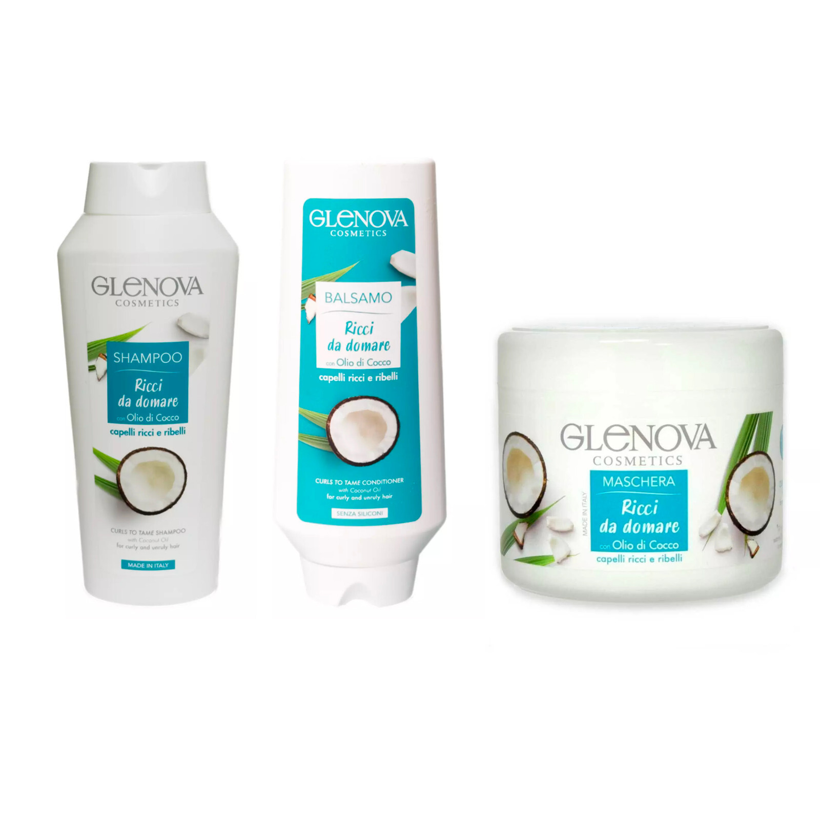 Glenova Kit Capelli Shampoo Balsamo Maschera con Olio di Cocco