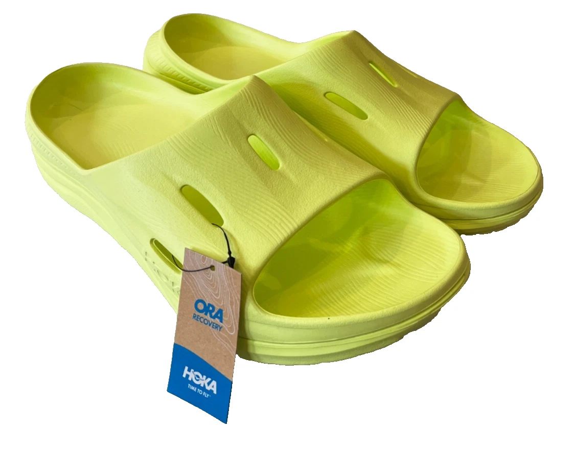 HOKA ONE ONE Sandali Hoka Ora Recovery Slide taglia uomo 14 W 16 'Citrus Glow' verde lime NUOVI