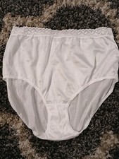 1 Pair PINK brand 100 Nylon Brief Panties, Size 11 Wide Lace White