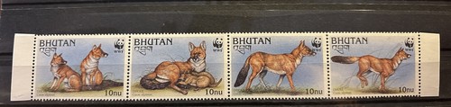 Bhutan,dhole WWF S.C.#1149 ,MNH, Complete strip of 4,issued in 1997