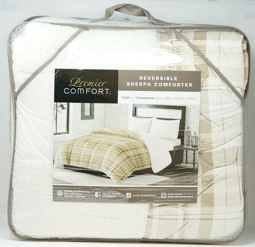 Premier Comfort Dwustronny aksamitny Sherpa Plaid Down Alternatywny komfort TWIN - Zdjęcie 2 z 3