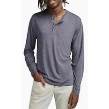 Lucky Brand Long Sleeve Slub Jersey Henley in Blue-Size Large
