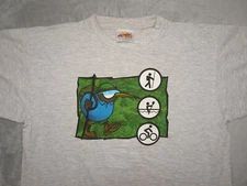 Vtg Amex New Zealand Tourism T Shirt Kiwi Bird Camp Hike Bike Canoe Medium Gray