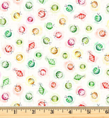 Little Darlings Christmas White Ornaments Fabric 5380 Half yard continuous cuts