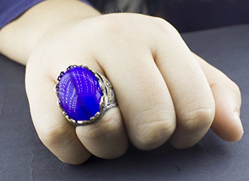 Sterling silver unisex ring handmade, cats eye blue natural gemstone, Byzantine - Picture 6 of 6
