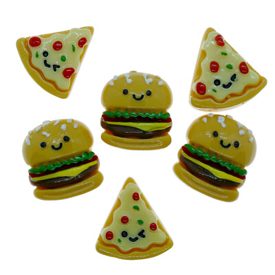 6 Stck. Burger Pizza Harz Flatback Cabochon Verzierungen Decoden Handwerk Sammelalbum