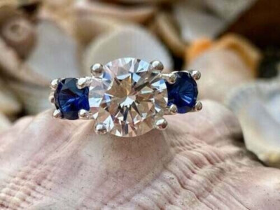 Engagement Ring 2.50Ct Moissanite & Sapphire 14k White Gold Size 8.5