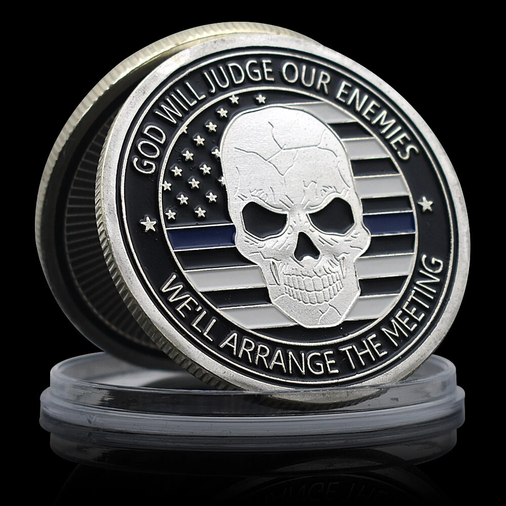 US Skull Police Officer Silver Plated Challenge Coin Saint Michael Protect Medal - Picture 2 of 16