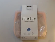 Stasher Silicone Reusable Stand Up-Mid Food Bag Pastel Pink 8 inch-STSU37