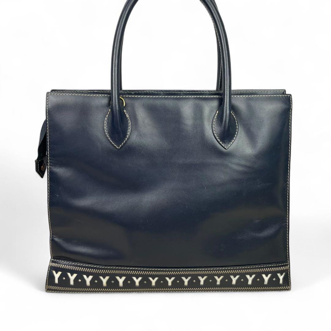 Borsa tote Yves Saint Laurent taglio a Y pelle tracolla blu navy usata