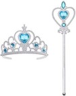 Eiskönigin Prinzessin Kostüm Set mit Krone Zauberstab für Mädchen 3-9 Jahre