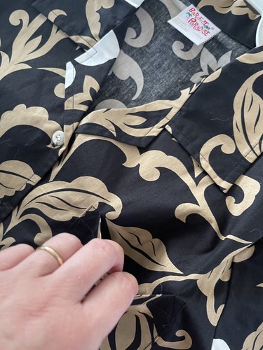 Barefoot In Paradise Hawaiian Shirt Men Size L Black/White/khaki Vintage - Picture 7 of 9