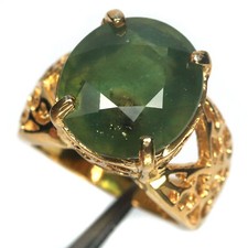 Heated Gemstone 13 x 15 mm. Green Sapphire Ring 925 Sterling Silver Size 6.5