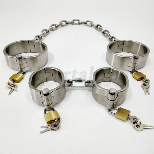 HOT Stainless Steel Heavy Duty Collar Handcuffs Ankle Cuffs Detachable Restraint - Picture 1 of 16