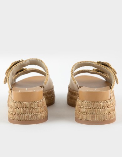 Dolce Vita -Wanika Sand Nubuck Leather Raffia Buckled Slide Sandals 9.5 $140 MSR - Picture 6 of 6