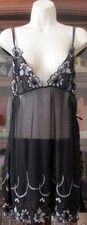 Victoria Secret Black Lace Side Slit Baby Doll Chemise Slip Womens Lingerie sz L