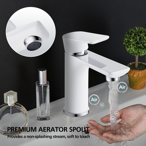 Bathroom Sink Basin Mixer Tap Brass White Chrome Spout Vanity Flick Faucet WELS - Picture 3 of 8