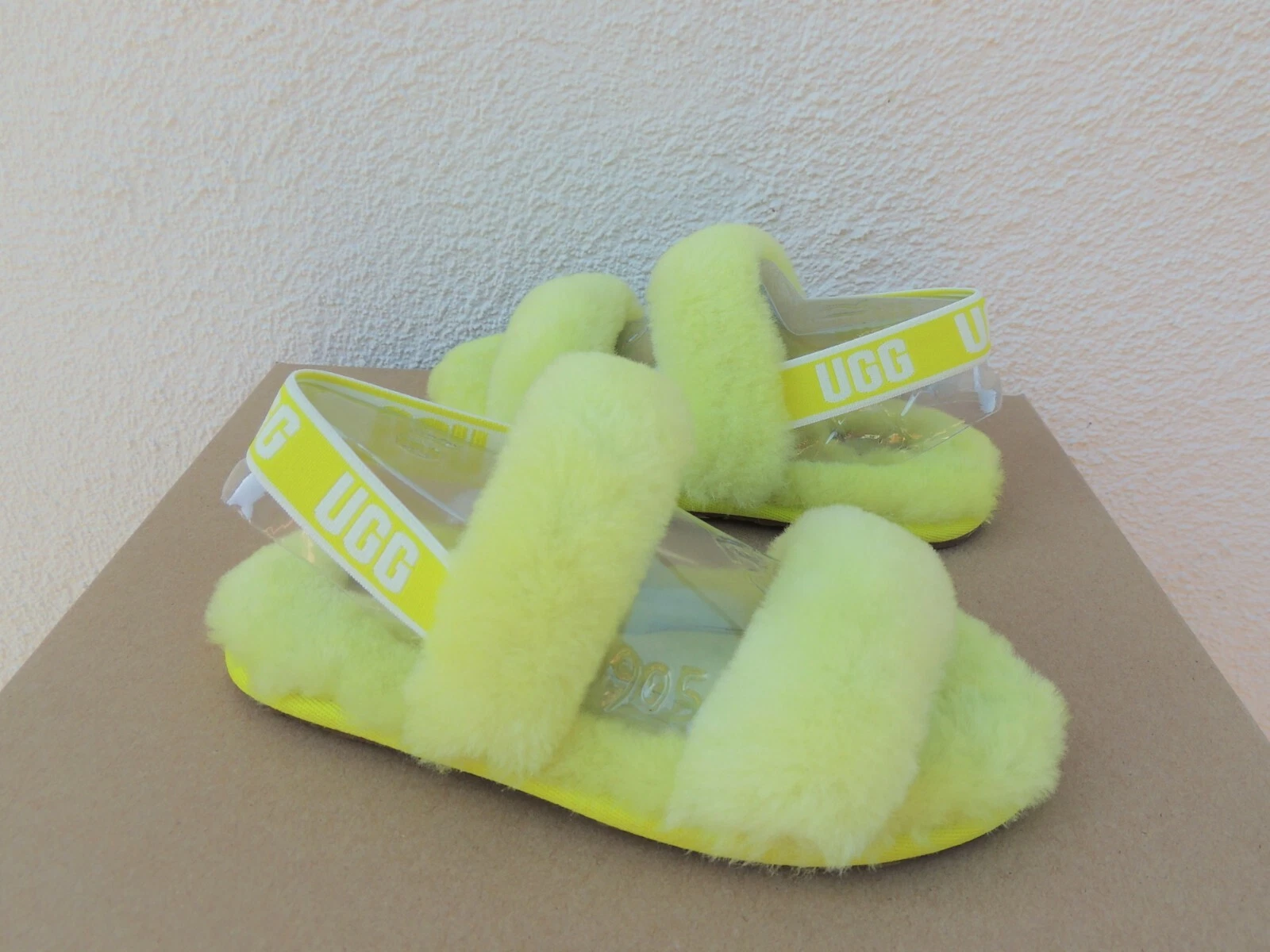 SANDALI UGG SULFUR FLUFF OH YEAH SLIDE PELLE DI PECORA BAMBINO US 12 EUR 30 ~NUOVI CON SCATOLA