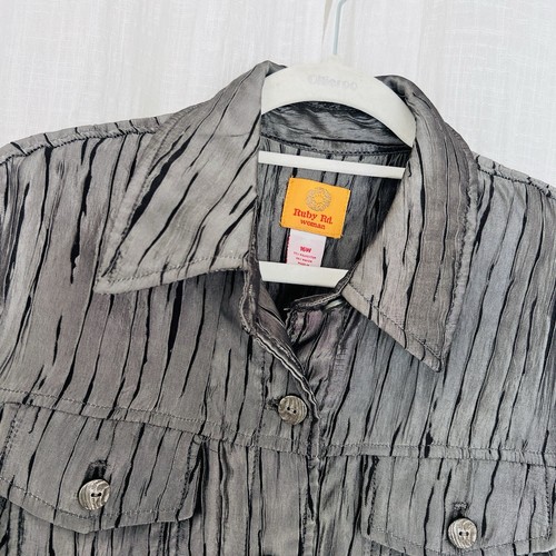 Ruby Rd. Woman Shimmery Gray Button Down Long Sleeve Shirt Jacket ~ Plus 16W - Picture 2 of 7