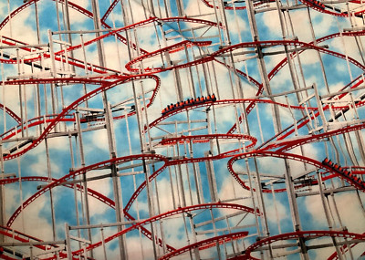 3 WISHES - AMAZEMENT PARK #18740 - ROLLER COASTER - BLUE- BY THE YARD