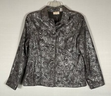 Chico's Jacket Blazer Womens 3 Silver Faux Snakeskin Print Button Up Long Sleeve