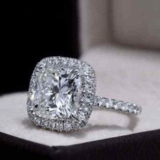 3Ct Cushion Lab-Created Diamond Engagement Halo Gift Ring 14K White Gold Plated