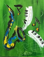 GREEN JAZZ  IMPRESSIONIST IMPASTO ARTIST  Original Oil GERhiiGg