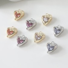 4pcs CZ Pave Heart Charm,Cubic Zirconia Love Heart Pendant,Zircon Charm
