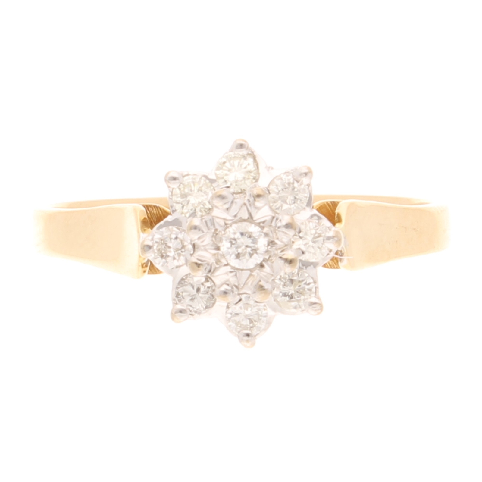 18Carat Yellow Gold 0.25ct Diamond Cluster Ring (Size V) 10x10.5mm