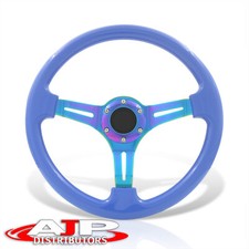 6 Holes Blue Neo Steel Spokes Racing Steering Wheel Horn Universal 350mm 14