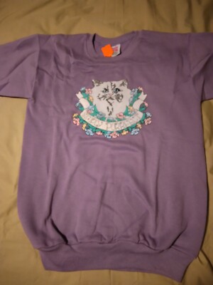 Adult Small Sweatshirt Purple with Simply Purrfect Cat fiber Print
