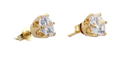 14KT Yellow Gold Round 6mm White Lab Created CZ Gem Pair Earring 14KTE22/9924