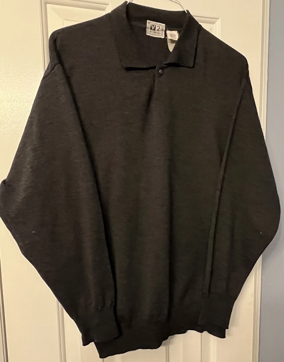 VERSACE V2 Classic Mens Charcoal grey Sweater 100 Italy Merino M L