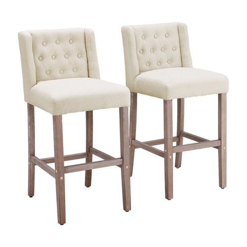 2PC Bar Stools Linen Fabric Backrest Breakfast Stool Kitchen Pub Chair Barstools - Picture 15 of 23