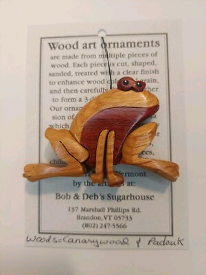 Bob & Deb's Sugarhouse Frog Wood Art Christmas Ornament Handcarved 