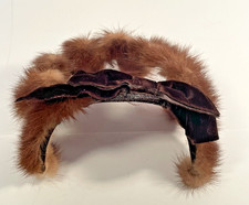Vintage Mink Fur Halo Hat Brown Velvet Bow 1940s Headband Fascinator
