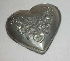 Zinndose mit Deckel, Herzform Schmuckdose  Deckeldose mit Blumenmuster 95% Zinn*
