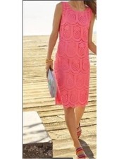 Talbots Eyelet Pineapple Scoop Neck Shift Dress Coral Pink Women’s 12 Cotton