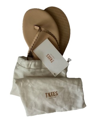 TKEES Scalloped Bella Leather Flip Flop Sandals Nude Minimal NWBag Size 7