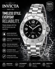 Invicta Pro Diver Quartz Black Dial SS Silver Bracelet Uni Bezel 50m Box