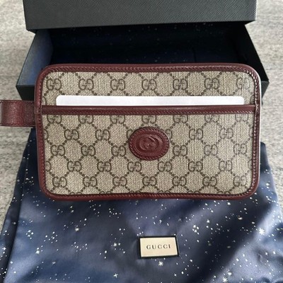 GUCCI Interlocking G Travel Case Second Bag GG Supreme Beige Rot 625764 Herren