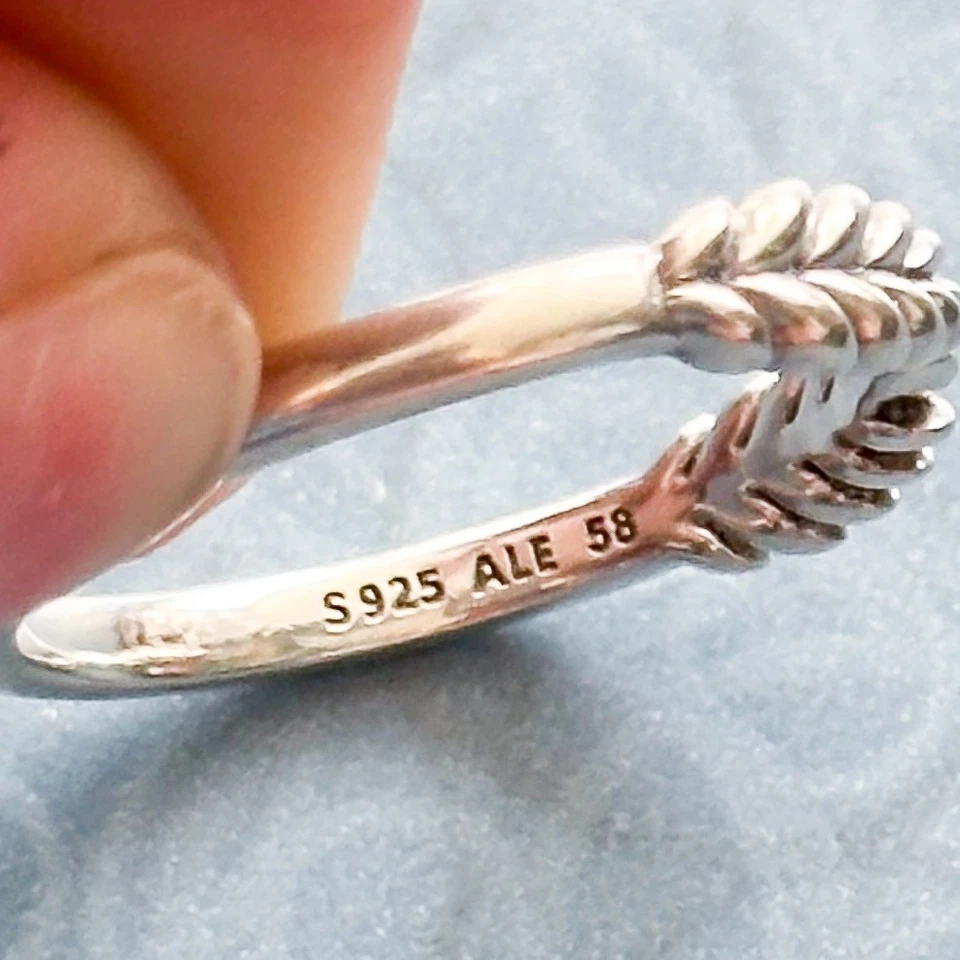 Pandora S925 ALE Silver Leaf Wrap Ring Size 8 | Authentic Open Band Design - Image 3 of 4