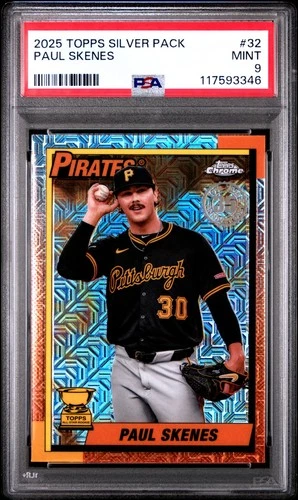 2025 Topps Silver Pack 1990 Chrome Promo #32 Paul Skenes Rookie Pittsburgh PSA 9