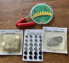 Vintage Sewing Lot! Threaders Buttons and Snaps Unopened. Lot of 5